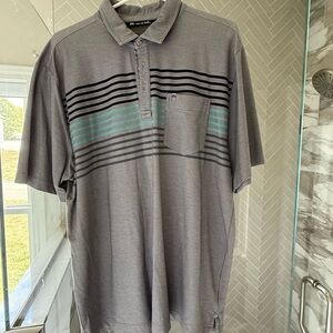Travis Mathew Gray and Teal Striped Polo Shirt